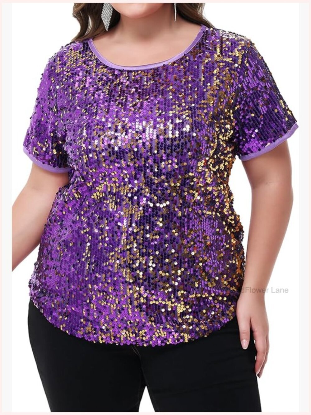 Plus Size Sequin Tunic Short Sleeve Sparkle Party Blouse